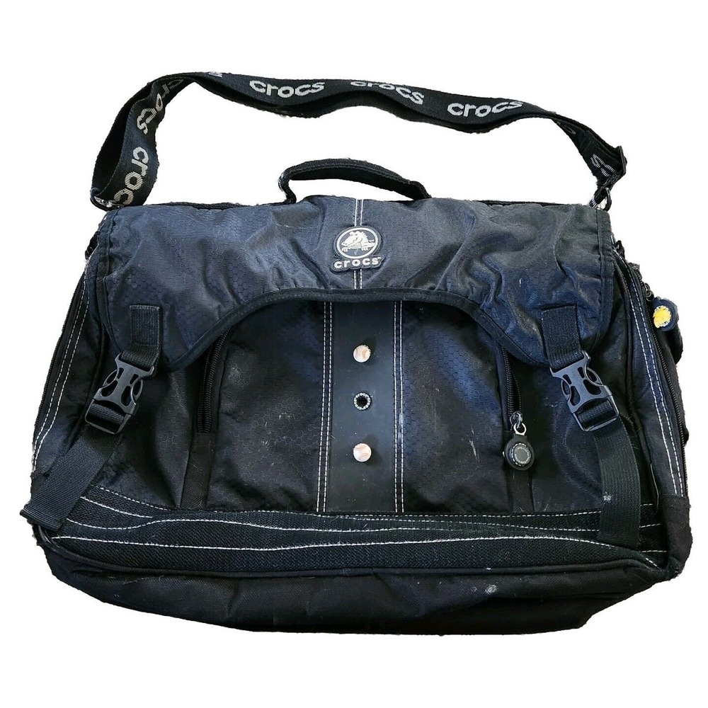 Crocs Laptop Messenger Bag Tote Black Silver Grey 17" X 6" X 12" Large‎ - Picture 4 of 12